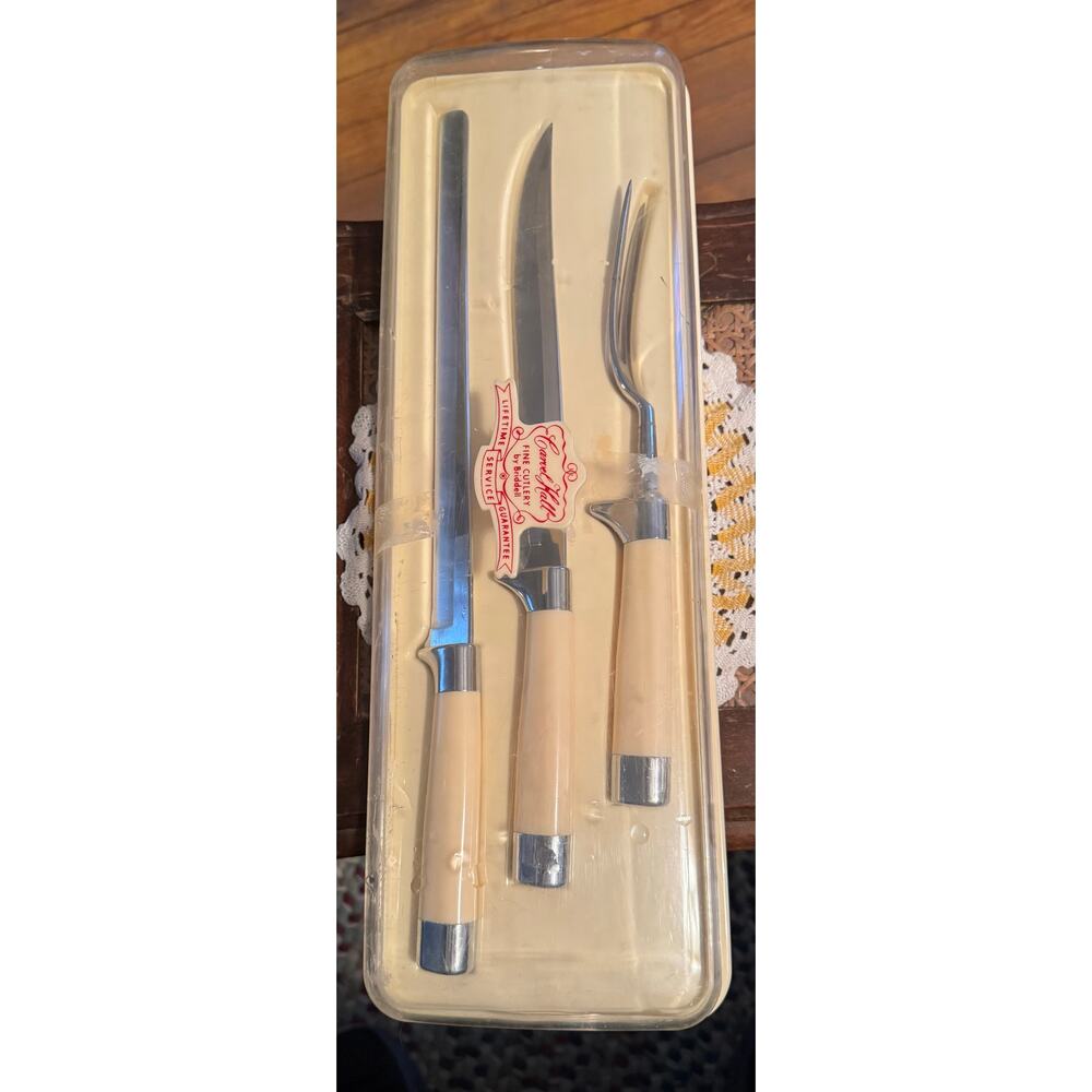 Vintage Carvel Hall 3 Piece Fine Cutlery Carving Set Briddell Excellent In Box